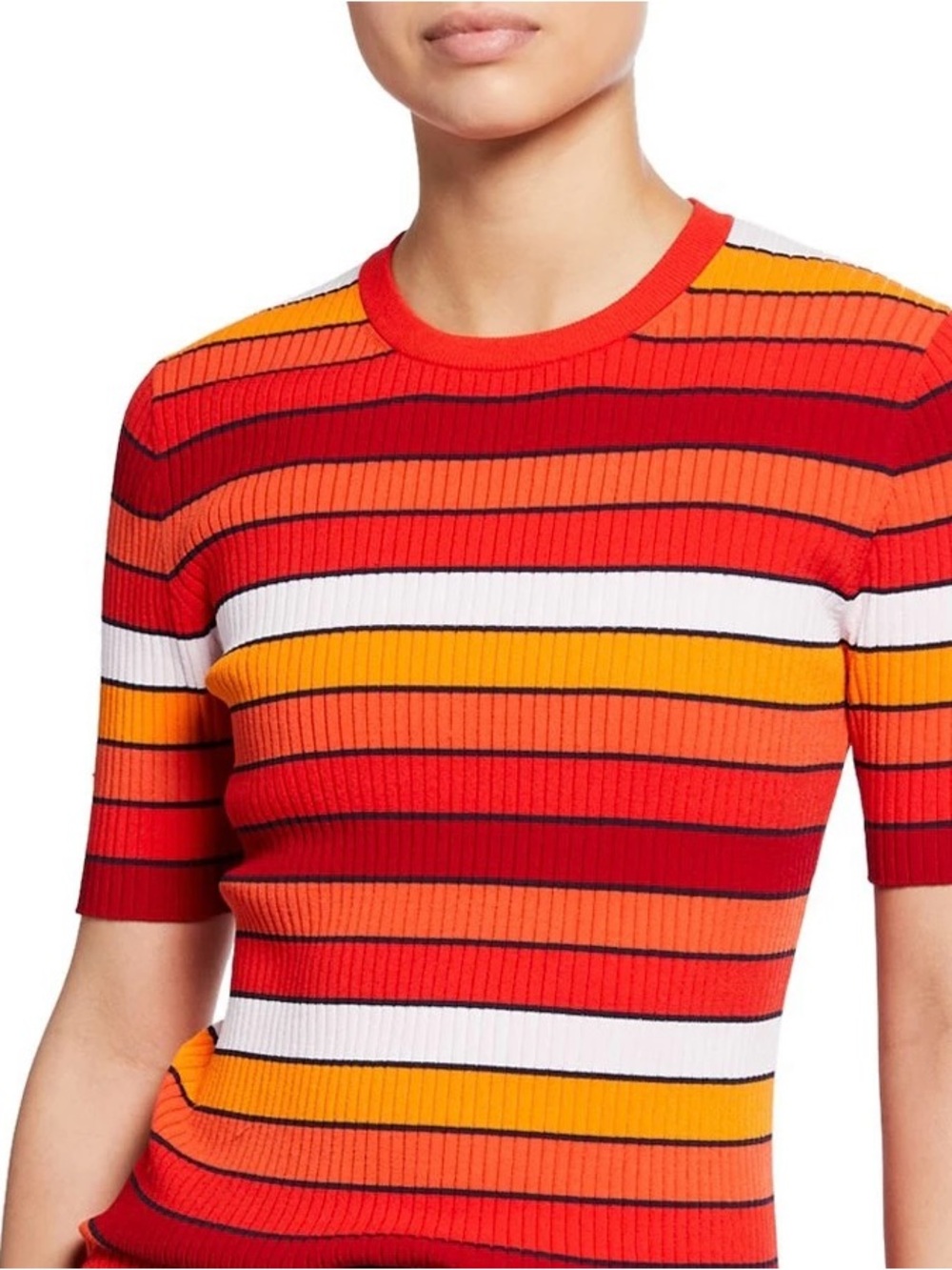 Tory Burch Tory Sport Tech Knit Striped Short-Sleeve Sweater XS